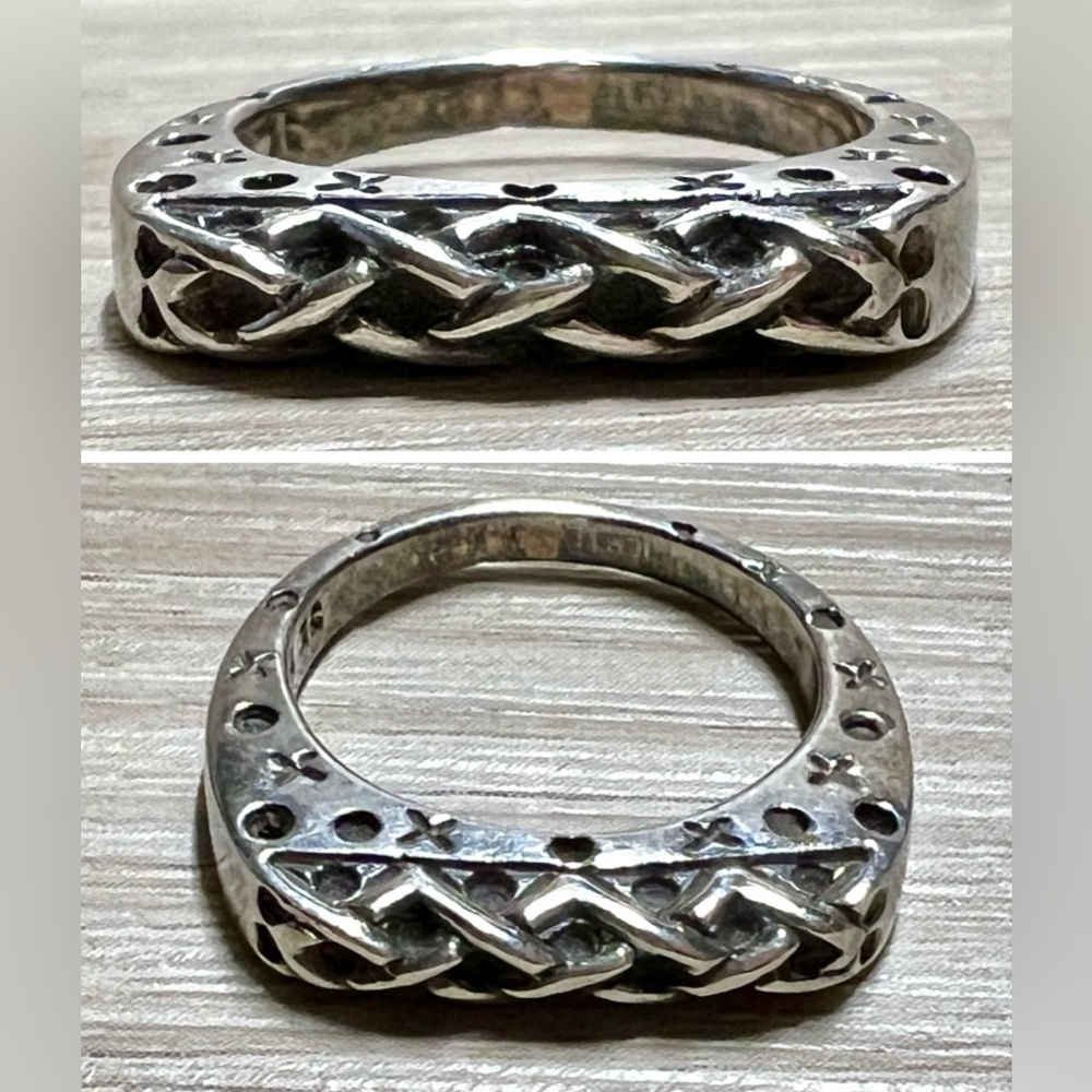 Vintage Handmade Designer Signed SE Sterling Silver Tall Crosshatch Band Ring